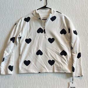 Kensie girl Black Heart Patterned White 1/2 Zip Pullover NWT